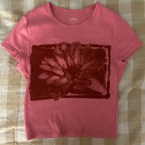 Pink Graphic Tee with Floral Design